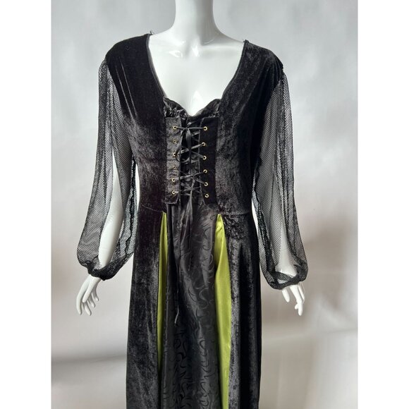 Medieval Renaissance Velvet Gown Costume With Mesh Sleeves & Lace-Up Front - Picture 16 of 16